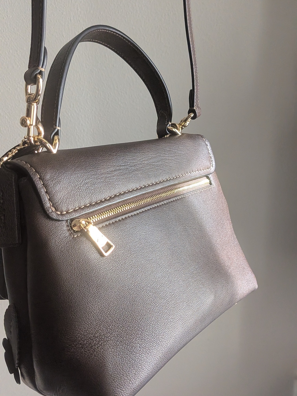 Emory Top Handle Bag With Floral Applique —  Gold/Maple - Picture 9 of 13